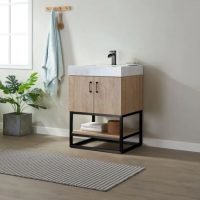Alistair 24" Free Standing Single Basin Vanity Set with Cabinet and Stone Vanity Top with USB Port and Electrical Outlet Model: 789024B-NO-GW-NM